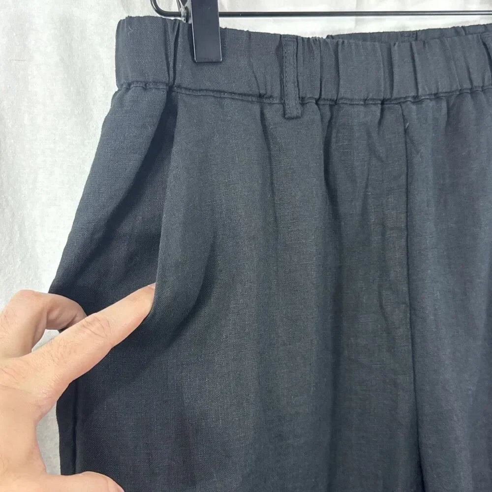 Quince Black 100% Linen Ankle Wide Leg Pants Women’s Sz S Quiet Luxury